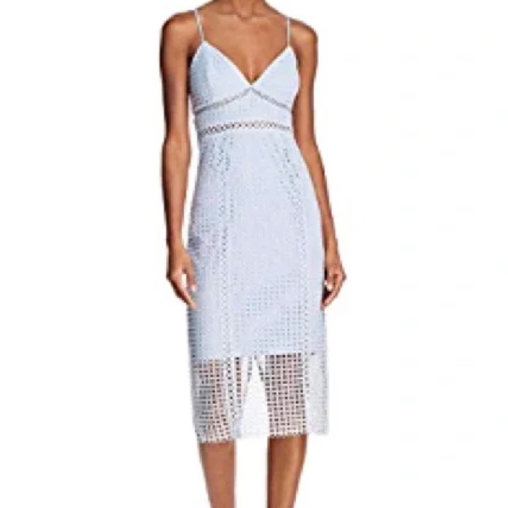 Bardot never worn pale blue circle lace midi dress, sz M